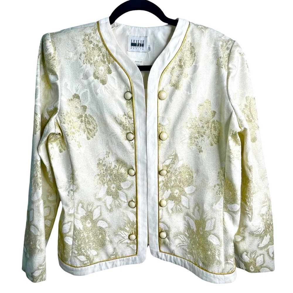 Leslie Fay Vintage Cream and Gold Blazer Floral Holiday 12P